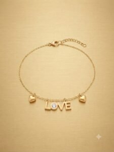 Minimalist Gold Love & Heart Pendent Bracelet