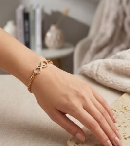 Steel Gold Infinity Bracelet With Twisted Rope Chain