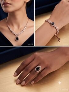 Zircon & Black Solitaire 4-Piece Matching Set